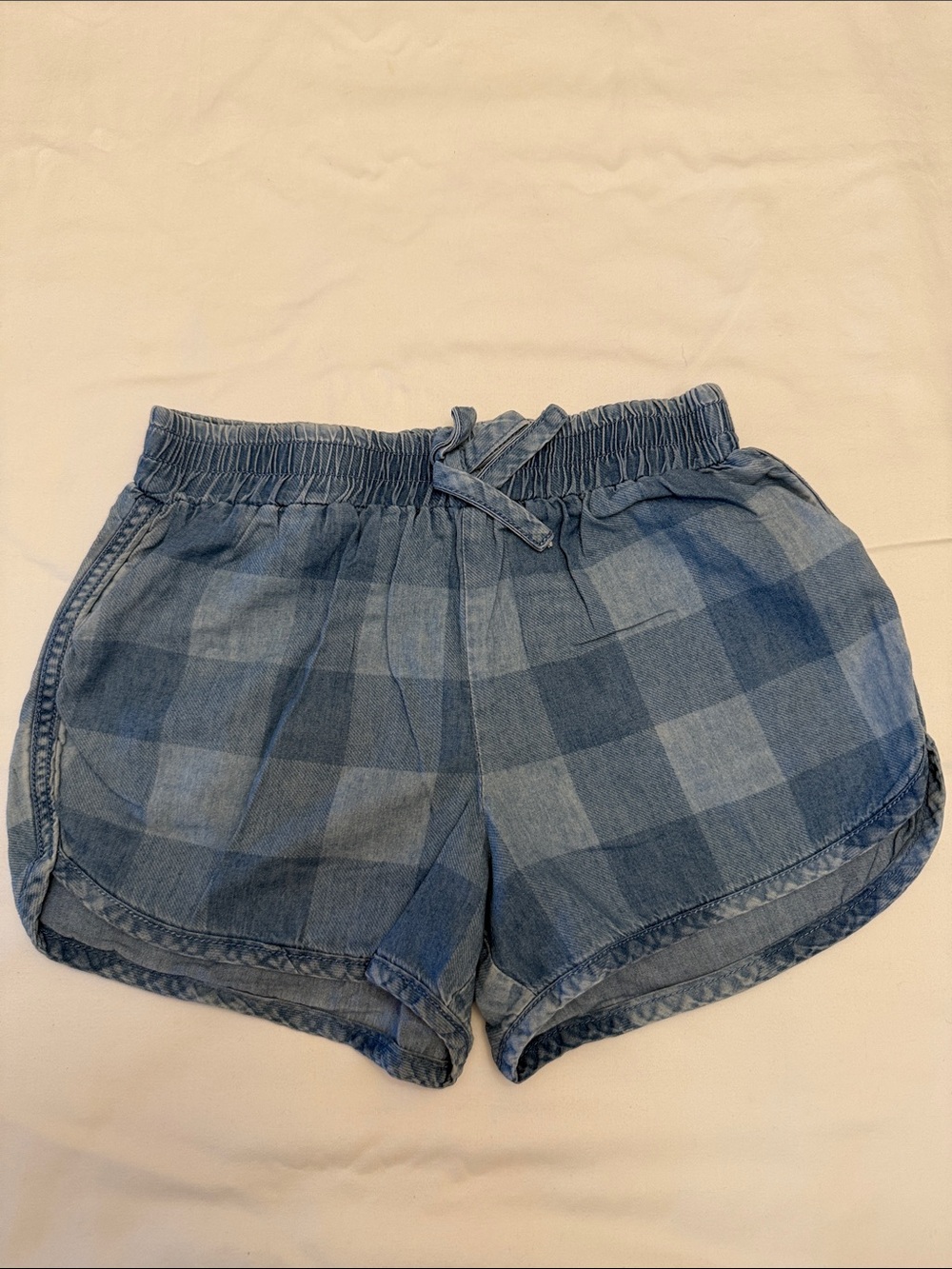 Girls 100% Cotton Splendid Light Blue Drawstring Plaid Chambray Inspired Shorts